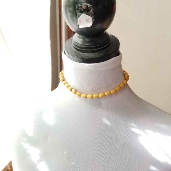 Vintage wood beads necklace pale blonde tan choker boho hippie - Picture 5 of 7